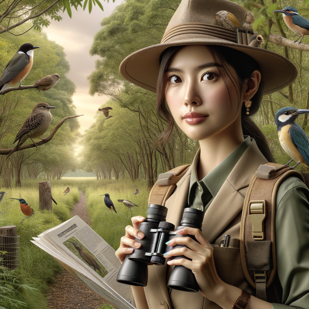Budget birdwatcher using cost-effective birdwatching equipment and affordable strategies in a forest, showcasing economical birdwatching and low-cost gear for saving money.