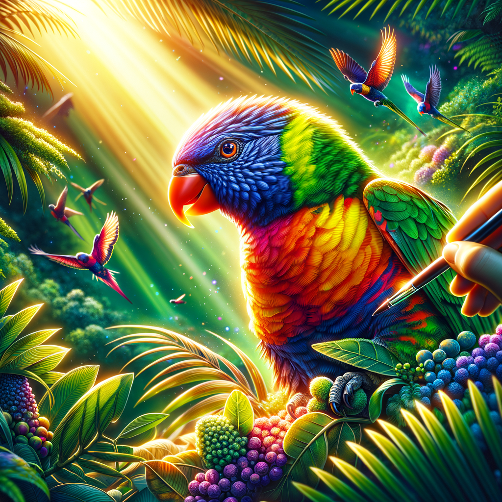 Vibrant Rainbow Lorikeet showcasing its unique characteristics and behavior, dancing in the sunlight in its natural habitat, highlighting the colorful world of this bird species in the wild.