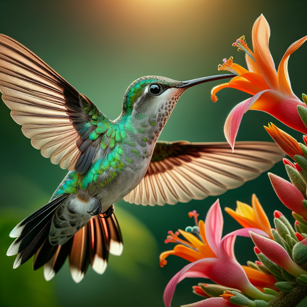 Diverse array of colorful hummingbirds showcasing their unique characteristics in a lush tropical habitat, perfect for birdwatching enthusiasts interested in hummingbird species diversity and tropical bird species.